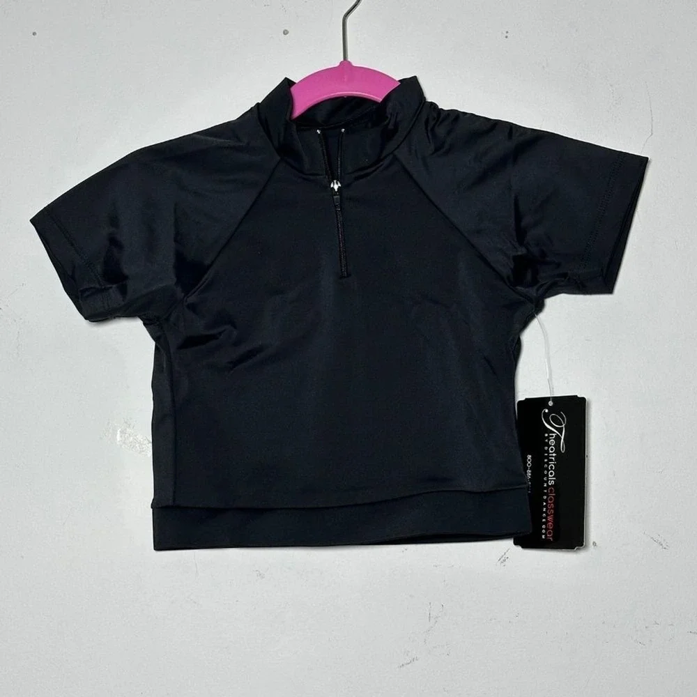 Theatricals‎ Classwear black Zip Mock Neck Short Sleeve Dance Crop Top
